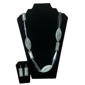 Elegant Long Geometric Beaded Statement Necklace w/ Earrings Set